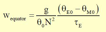 Intensidade da circulação de Hadley (w) Como, por simetria, v = 0 no equador Assumindo a frequência