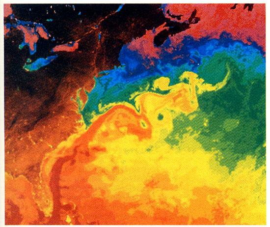 Correntes Oceânicas Geradas pelos giros Responsáveis por cerca de 40% do transporte líquido de calor global A água se move com um angulo de 20-45 graus da