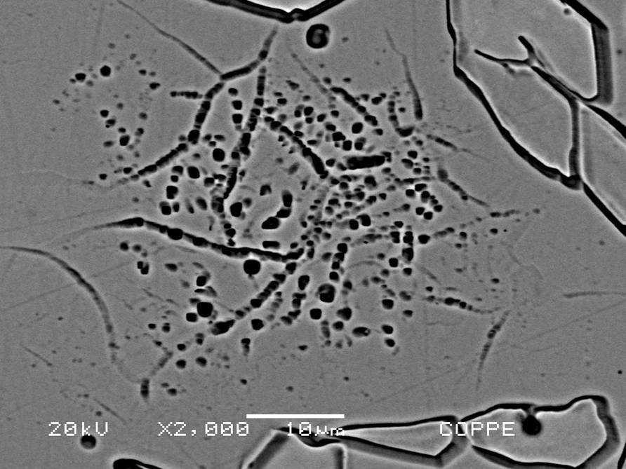 Na amostra do AID 3 também foi feita microanálise na interface α/γ e numa fase precipitada, como mostram os espectros da Figura 56 a seguir: (a) (b) Figura 56: Espectros de EDS na região