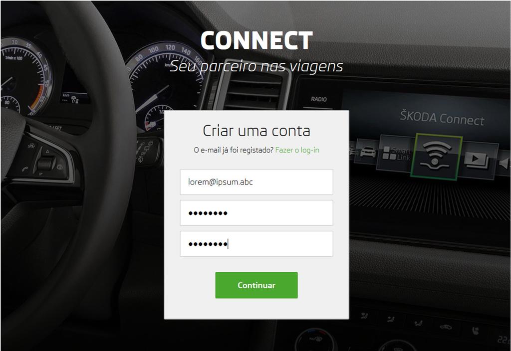 Requisitos para o password: Pelo menos oito caracteres Uma combinação de dígitos, letras maiúsculas e minúsculas Um email de