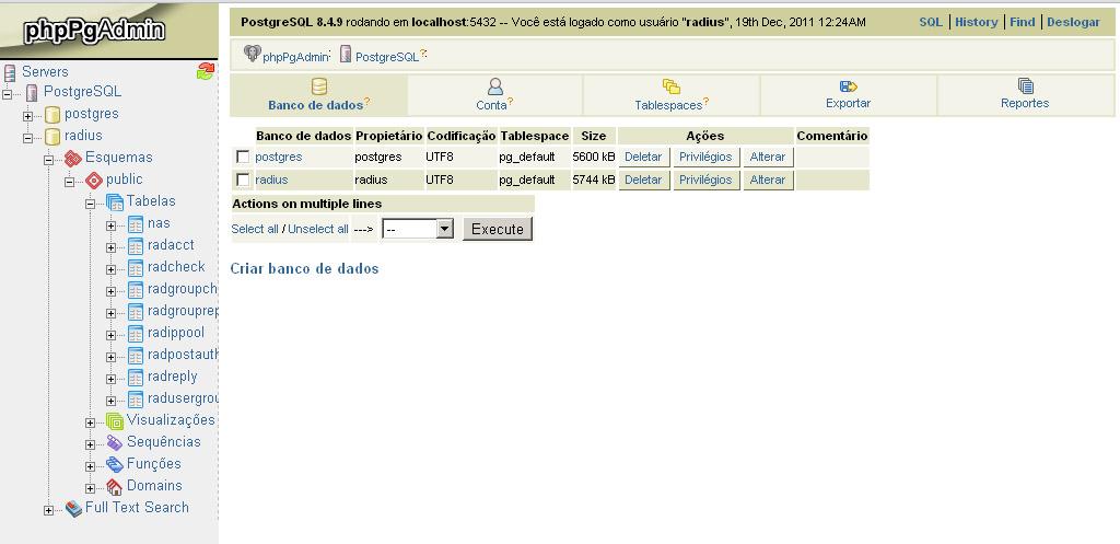 Figura 3 - Seleção do banco de dados "radius".