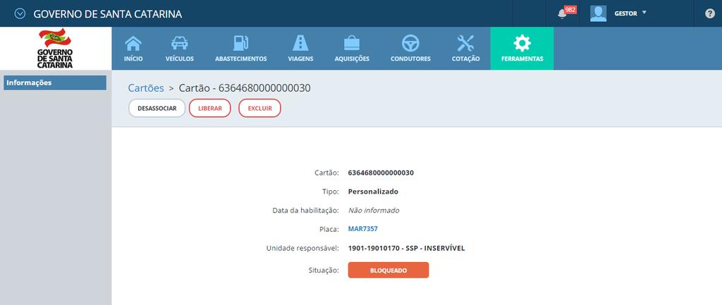 Desbloquear cartão: Liberar Informe a justificativa e
