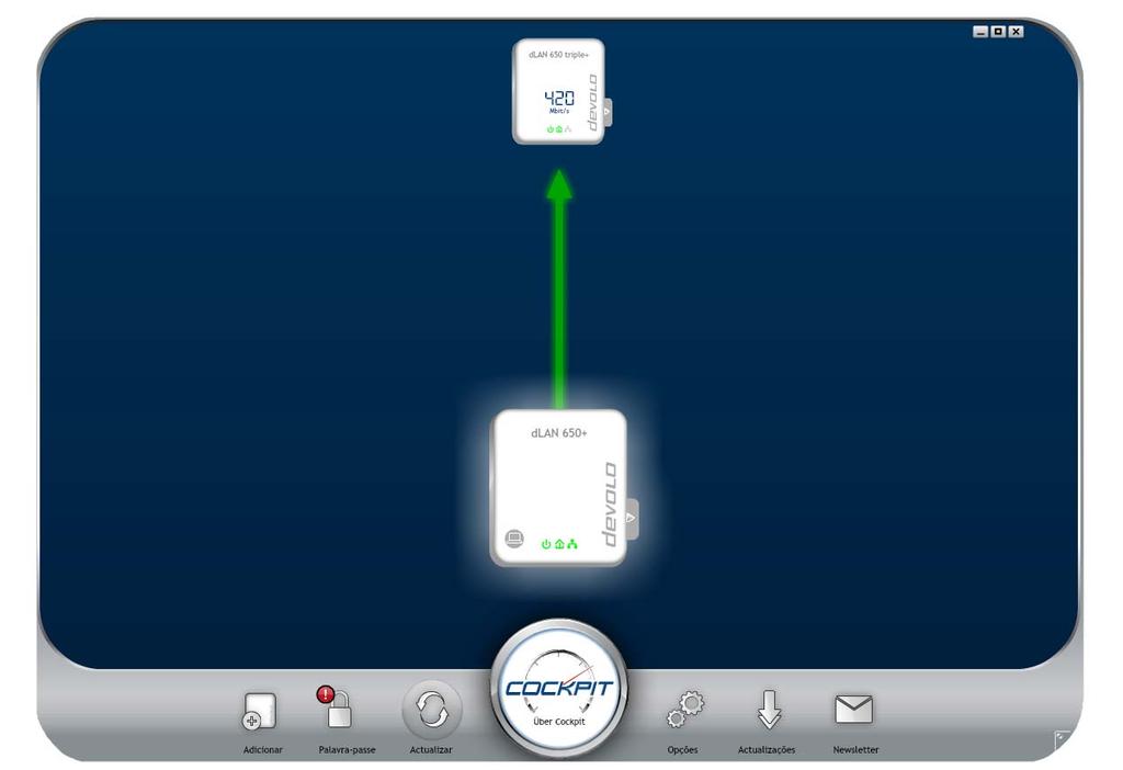 4.2 devolo Cockpit-Software O devolo Cockpit-Software é um programa de monitorização e codificação que deteta todos os dispositivos dlan e WLAN acessíveis na sua rede Configuração de rede 24