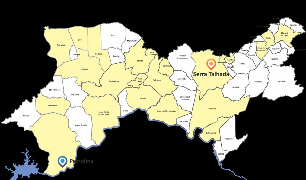 Sertão Municípios Atendidos até Setembro/2016: 23 Petrolina Serra Talhada Salgueiro Araripina Ouricuri Bodocó Belém do São Francisco Cedro Parnamirim Serrita Dormentes Santa Mª da Boa Vista Afogados