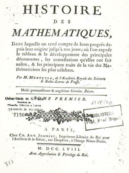 A História da Matemática de Montucla foi impressa em Paris em