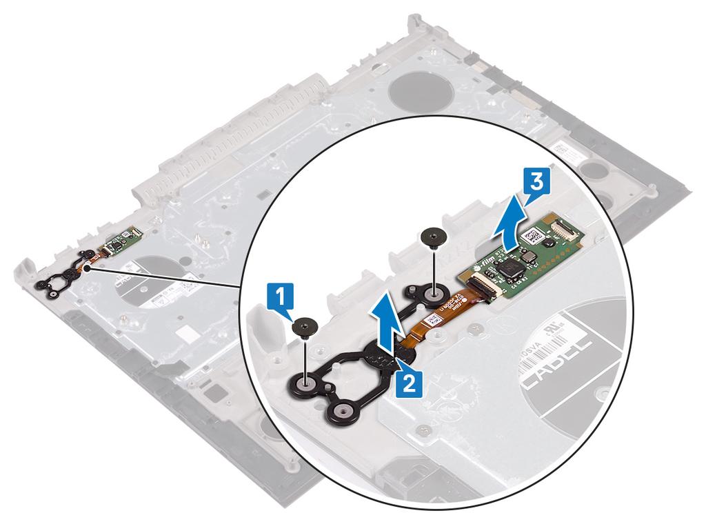 3 Levante a placa do leitor de impressão digital