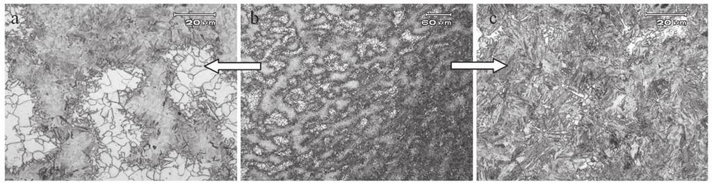 Figura 9 Micrografia em ML da ZL na carga de 200 kn. ferrita acicular, ferrita de Widmanstätten, Bainita. Figura 10 Micrografica em ML. (a) ZL da amostra de carga 200 kn.