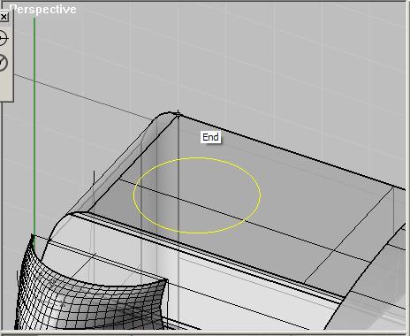 12. Fazer um círculo de diãmetro 2.3 cm próximo ponto End, resultando no círculo da Figura 22. Extrudaremos 0.