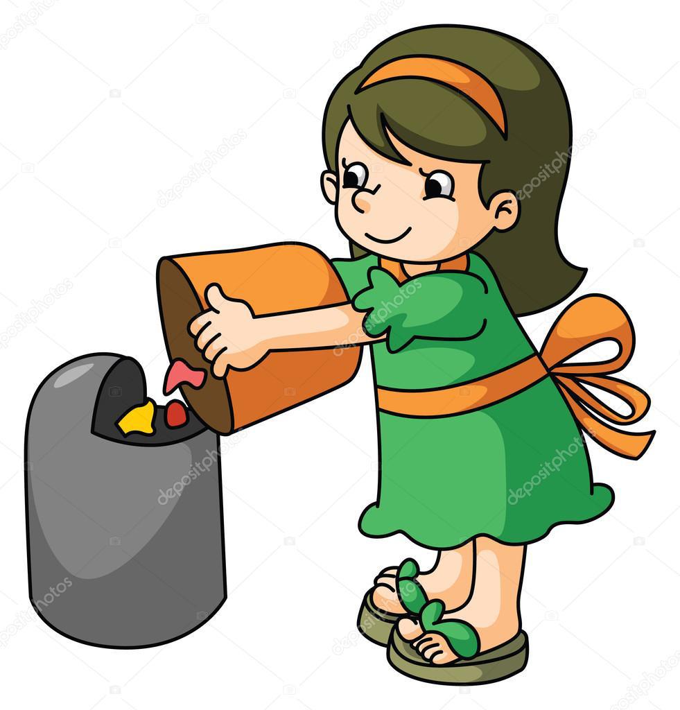 html> Após o almoço, Rosângela coloca o lixo na lixeira e seu pai lava louça.