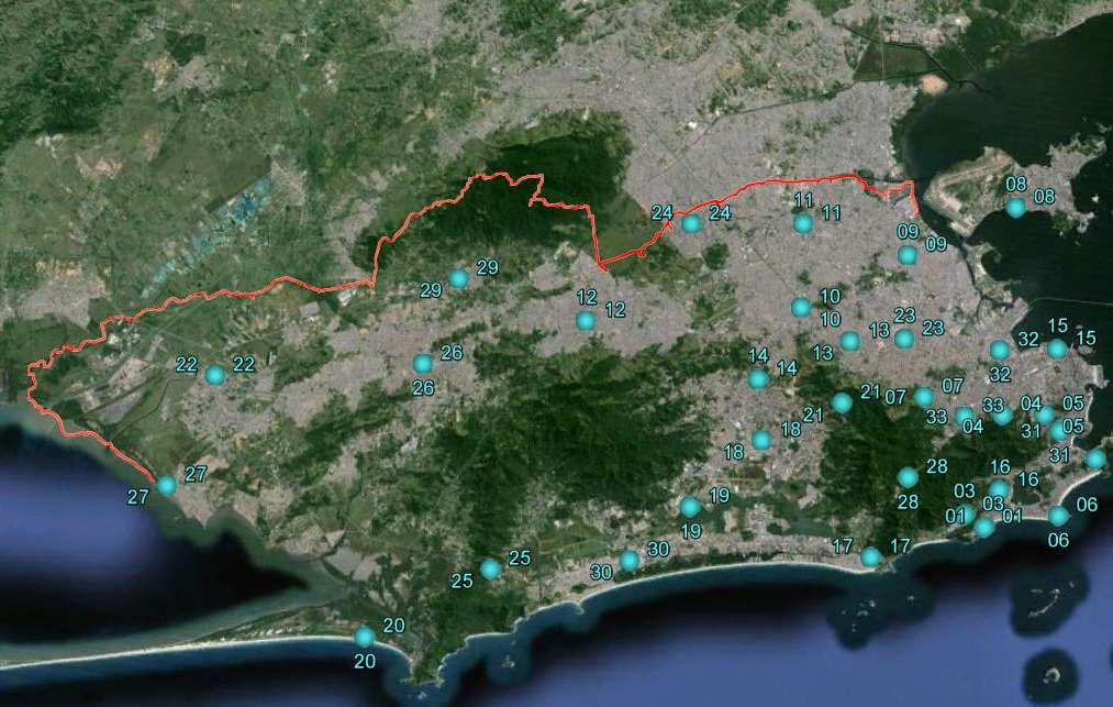 2. LOCALIZAÇÃO DAS ESTAÇÕES TELEPLUVIOMÉTRICAS DO SISTEMA ALERTA RIO NO MUNICÍPIO DO RIO DE JANEIRO Figura 1 Localização das 33 Estações