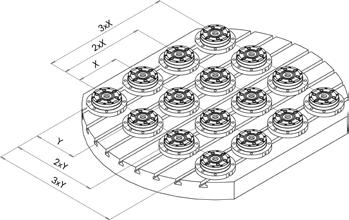 Funcionamento dos tirantes de fixação Centragem sem folgas Uma característica especial do equipamento modular das mesas de máquinas é a possibilidade de escolher a disposição e o número de buchas.