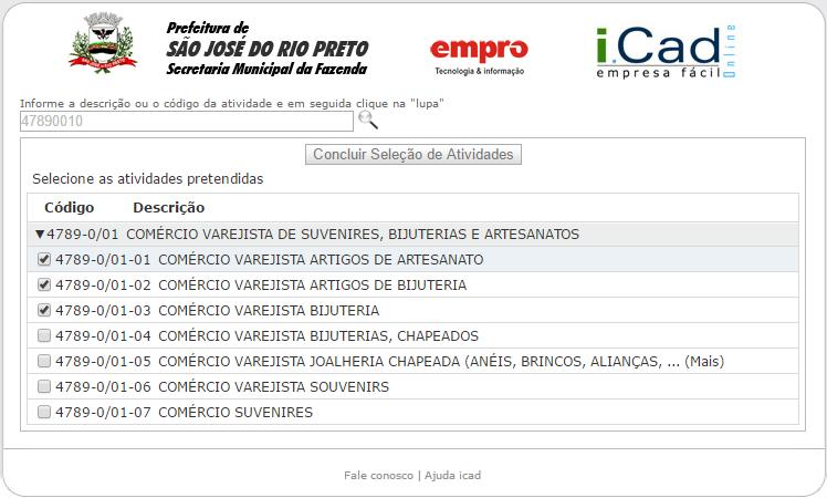 Para buscar a lista de atividades (CNAE), informe uma palavra-chave ou pelo menos os 4 primeiros números do