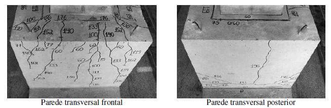 28 b) A flexo-tração é constatada pela tração dos ramos internos e externos da armadura horizontal principal transversal e pela configuração de fissuras no topo da parede (Figura 4.4).