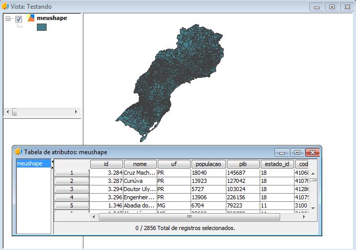 56 Figura 21 Visualização das geometrias usando gvsig Fonte: Autoria própria Na Figura 21 é possível visualizar graficamente as geometrias.