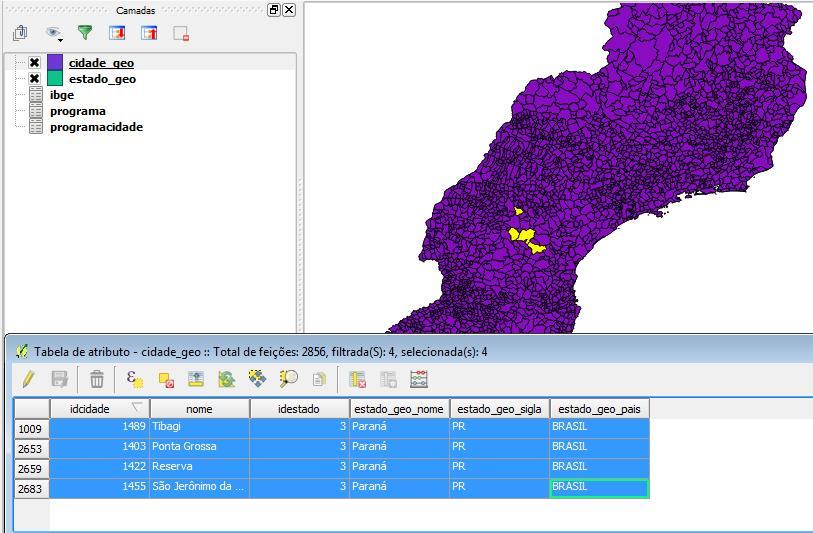 59 visualização da tabela de atributos no QuantumGIS. Dessa forma, a visualização final dos dados das cidades pode ser visualizada pela Figura 25.