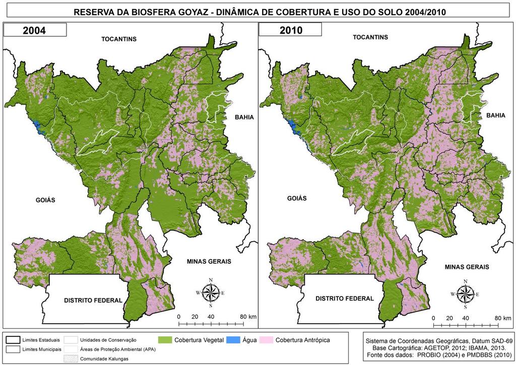 Figura 8 Dinâmica de cobertura e uso do solo (2004/2010) da Reserva da Biosfera Goyaz Fonte: elaborada pelos autores.