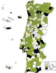 Fig III. Nº de Fogos de habitação social por 100 mil habitantes por município (2009).