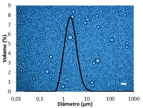 afirmação que se suporta com a micrografia, onde não se observa floculação ou coalescência das gotas.