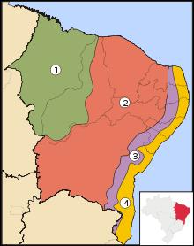 Nordeste Sub-regiões Meio Norte: É uma faixa de transição entre a Amazônia e o Sertão nordestino. Engloba o estado do Maranhão e o oeste do estado do Piauí.