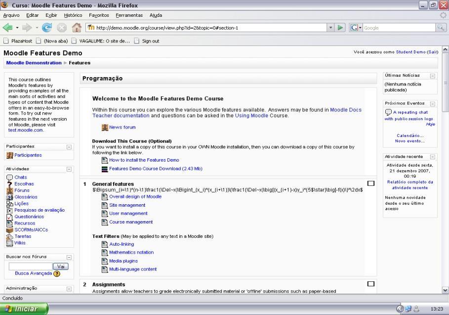 O contexto de ensino do Moodle está baseado nos princípios pedagógicos construtivistas, com um