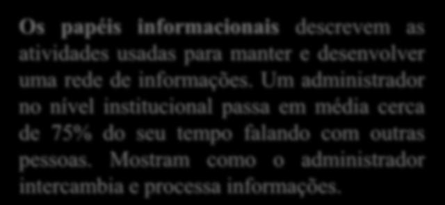 PAPÉIS INFORMACIONAIS Os papéis informacionais descrevem as atividades usadas para manter e desenvolver uma rede de informações.