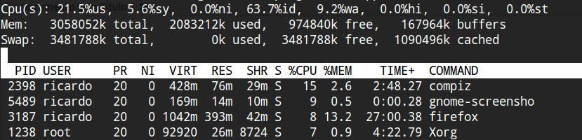 top O comando top no Linux exibe os processos em execução no sistema.