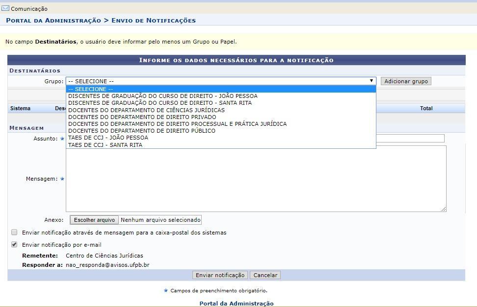 9 LISTAS (INSTITUCIONAL) O modo que facilita a comunicação entre servidores deste Centro, utilizamos um sistema de mensagens formal adotada pelos membros da Direção do Centro de Ciências Jurídicas