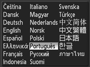 Definir o idioma de apresentação, a data e a hora É apresentada uma caixa de diálogo de selecção do idioma quando a câmara for ligada pela primeira vez.