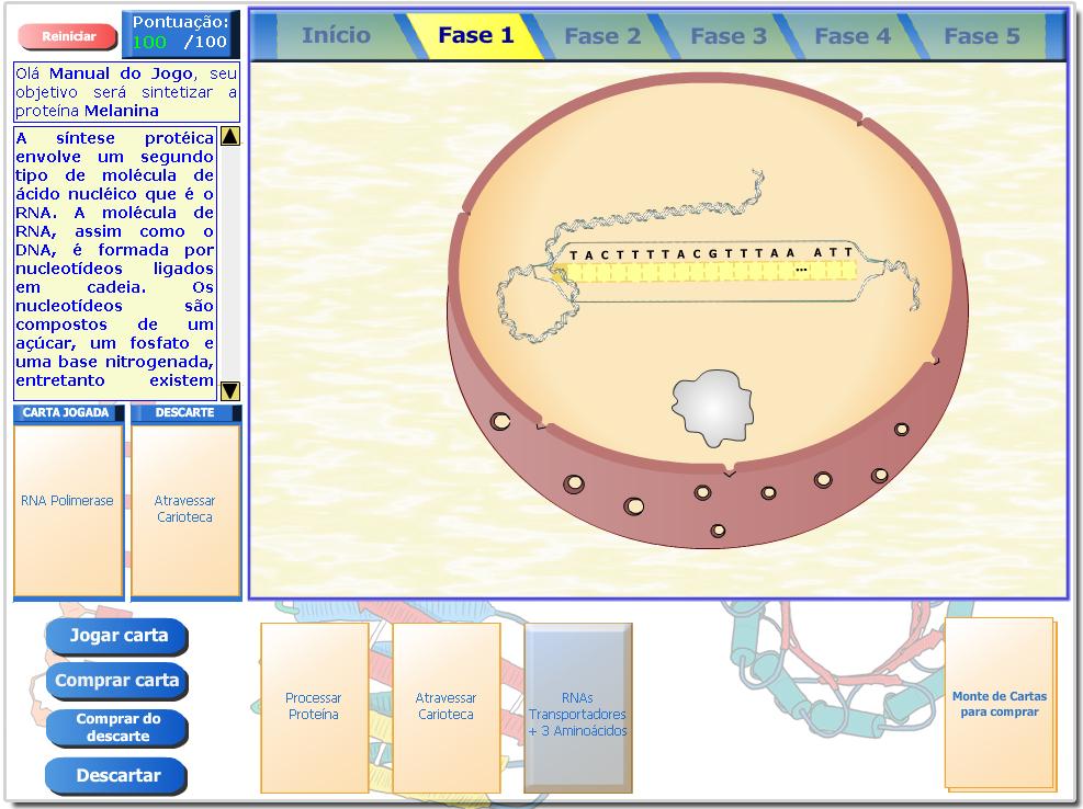 Ilustração 33: Tela da Fase 1 do jogo Nesta fase, o jogador deverá preencher a fita de RNA com as respectivas bases