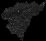 Figura 3 Dados de entrada da RNA: bandas espectrais 3 (a), 4 (b), 5 (c) do sensor ETM +, Imagem de Textura (d) e Imagem de índice de Vegetação (NDVI) (e) referentes a maio de 2001.