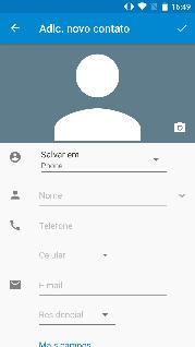 Adicionar Novo Contato» Clique no ícone de adicionar contato para adicionar um contato em baixo à direita.» Você pode salvar seus contatos na conta do Google, no celular ou no cartão SIM.