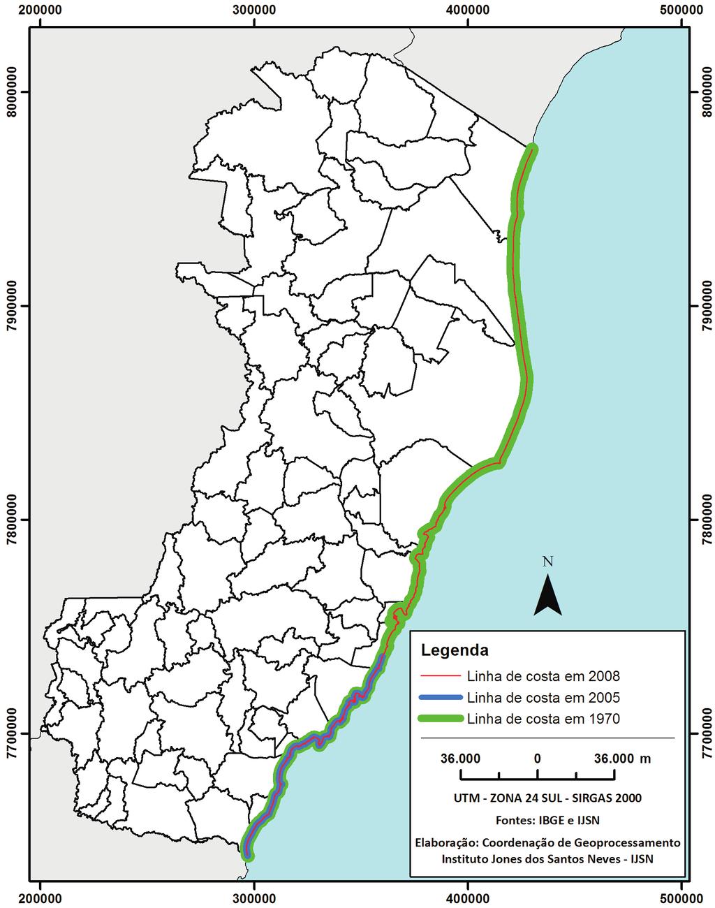 Figura 08 - Áreas do litoral que tiveram a linha de costa delimitada