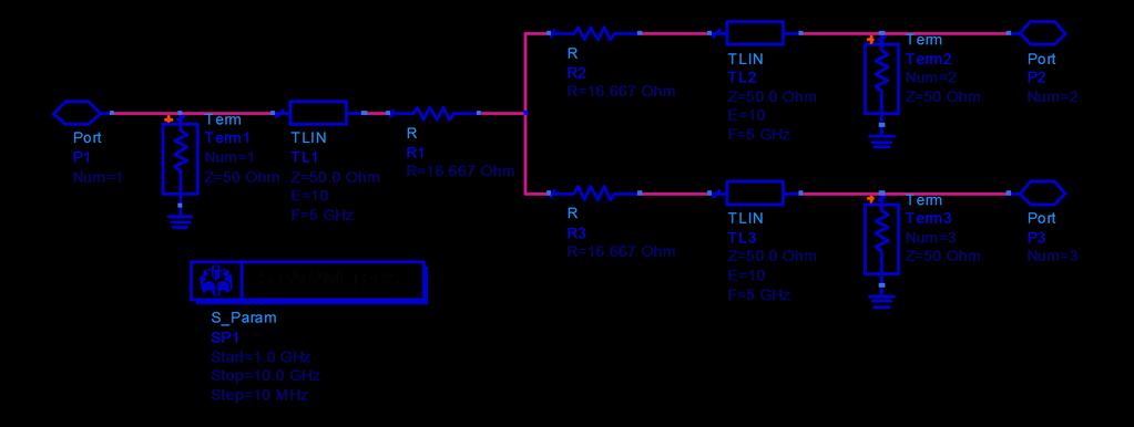 68 Divisor Resistivo Simule o divisor resistivo com linhas de transmissão ideais Trace as curvas de S 21, S