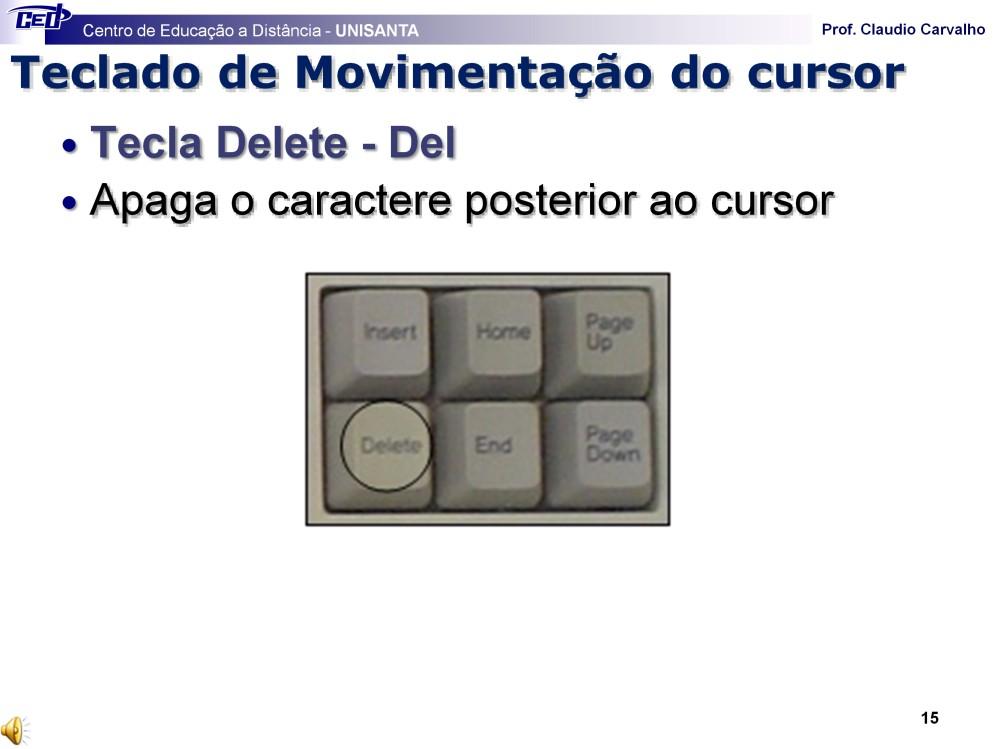 É importante notar a diferença entre a tecla Delete e a tecla Backspace mostrada anteriormente.