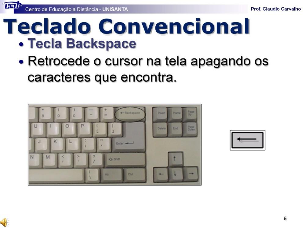 É importante notar que a tecla Backspace apaga o caractere que está entes do cursor.