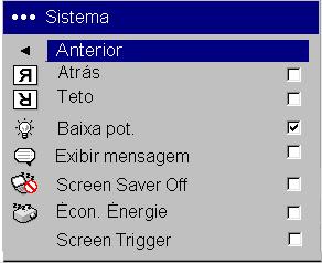 As opções são Computador, para uma fonte de computador, DVD progressivo ou HDTV, Vídeo 1 para conexões S-vídeo, Vídeo 2 para conexões de vídeo de componente e Vídeo 3 para fontes de vídeo composto.