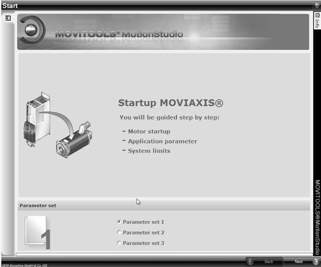 2 Colocação em operação MOVIAXIS Existem três jogos de parâmetros disponíveis para a colocação em operação que podem ser atribuídos a três motores diferentes.