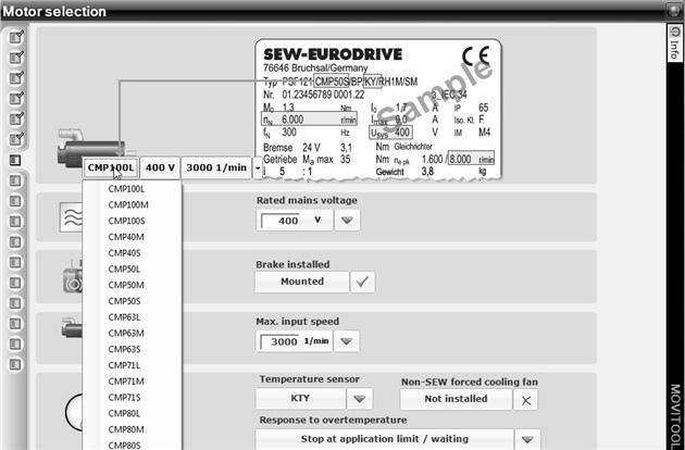 5 I 0 Colocação em operação Colocação em operação MOVIAXIS Operação de motor único No menu "Motor selection", os dados do motor necessários para a colocação em operação são ajustados manualmente.