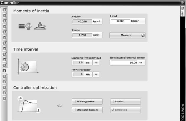 5 I 0 Colocação em operação Colocação em operação MOVIAXIS Operação de motor único Dados de introdução Speed monitoring and deceleration time n-monitoring Current limit Descrição A rotação exigida