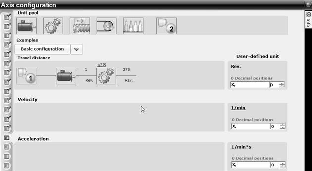 Colocação em operação Exemplos de aplicação I 0 5 No menu [Axis configuration], com encoders rotatórios não é possível determinar ou introduzir a relação de transmissão entre as rotações do encoder e