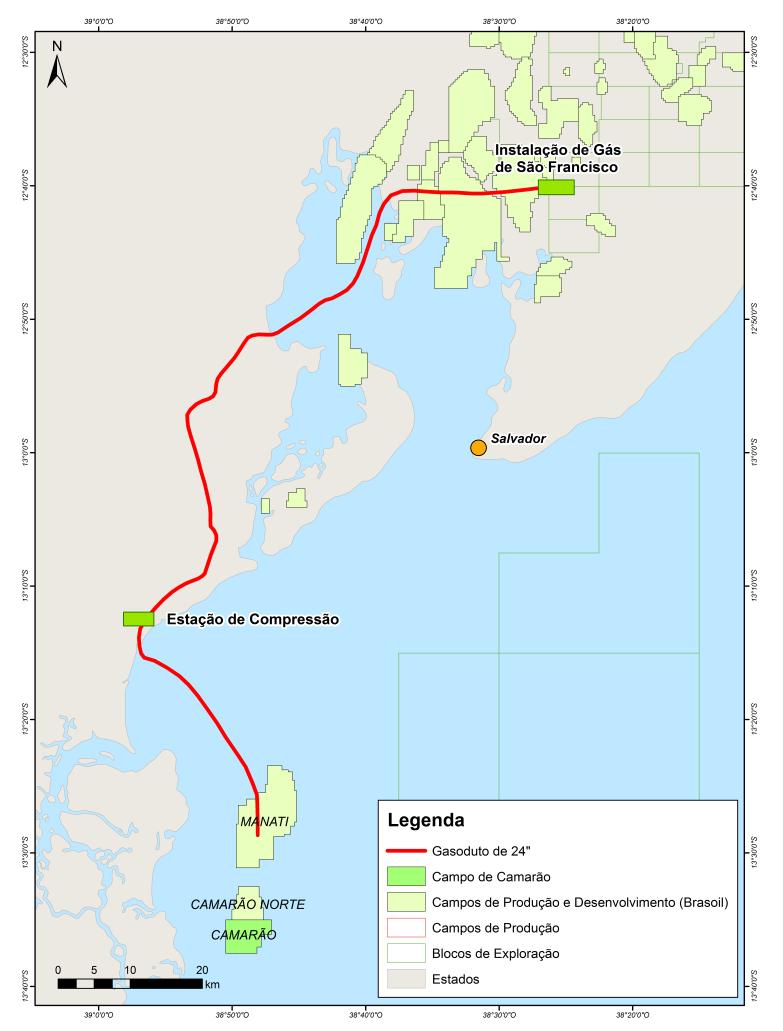 CAMPO MANATI Campo produtor de gás natural, localizado na bacia de Camamu-Almada a 65km de Salvador-BA 3º maior campo produtor de gás natural do Brasil¹ Reserva provada desenvolvida de 0,9 Bilhão m³