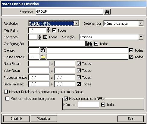 1- Acesse o menu: Relatórios/ Notas Fiscais/ Notas Fiscais Emitidas. 2- Na primeira opção, poderá ser escolhido os relatórios: Padrão NFSe e Nota Fiscal Eletrônica ISS.