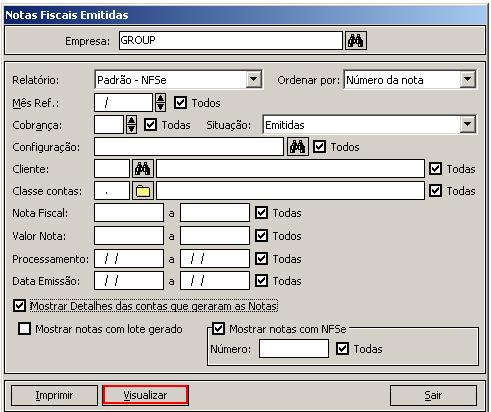 Processamento: permite realizar a busca pelo intervalo da data do processamento da nota. Data Emissão: permite realizar o filtro pela data de emissão da nota fiscal.