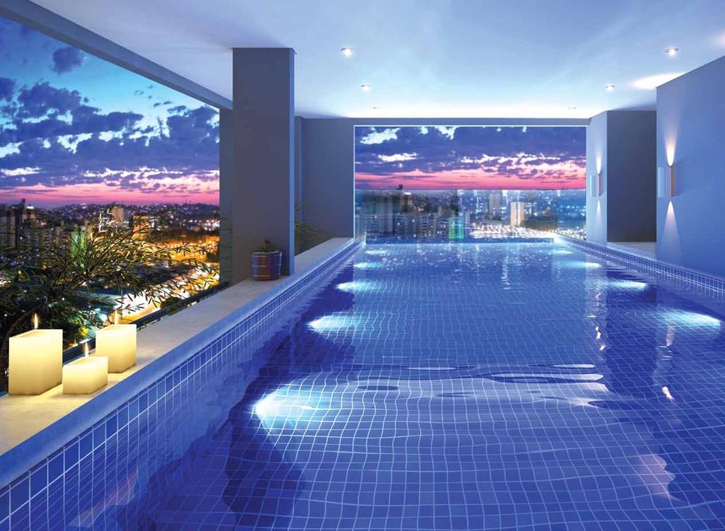 piscina suspensa com borda de vidro Relaxar em um espaço como esse proporciona uma
