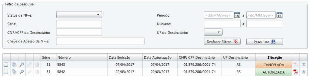 10. Gerenciar NF-e Retornando ao menu Nota Fiscal, temos o local onde o usuário gerencia todos os XMLs emitidos e/ou gerados no sistema.