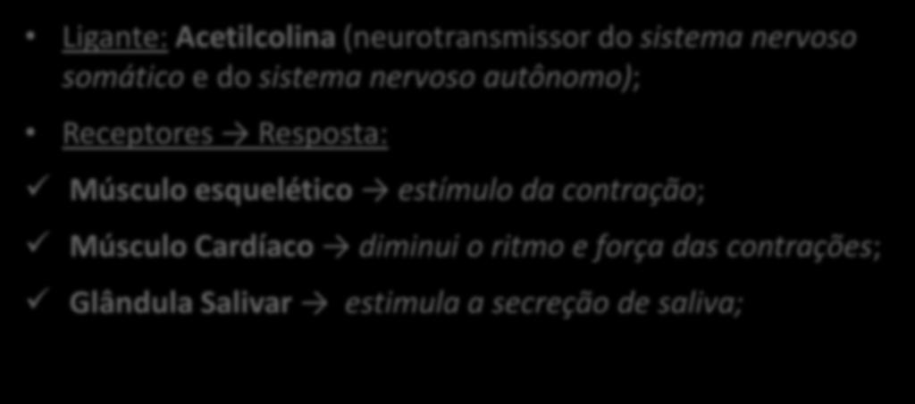 Exemplo de comunicação celular: Ligante: Acetilcolina (neurotransmissor do