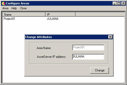 AssetView 4.2 - Manual do Usuário Figura 3.3. Janela de Áreas Alterando Atributos de Áreas Selecione a área na lista de Áreas. No menu principal, selecione Area e clique Change Attributes.