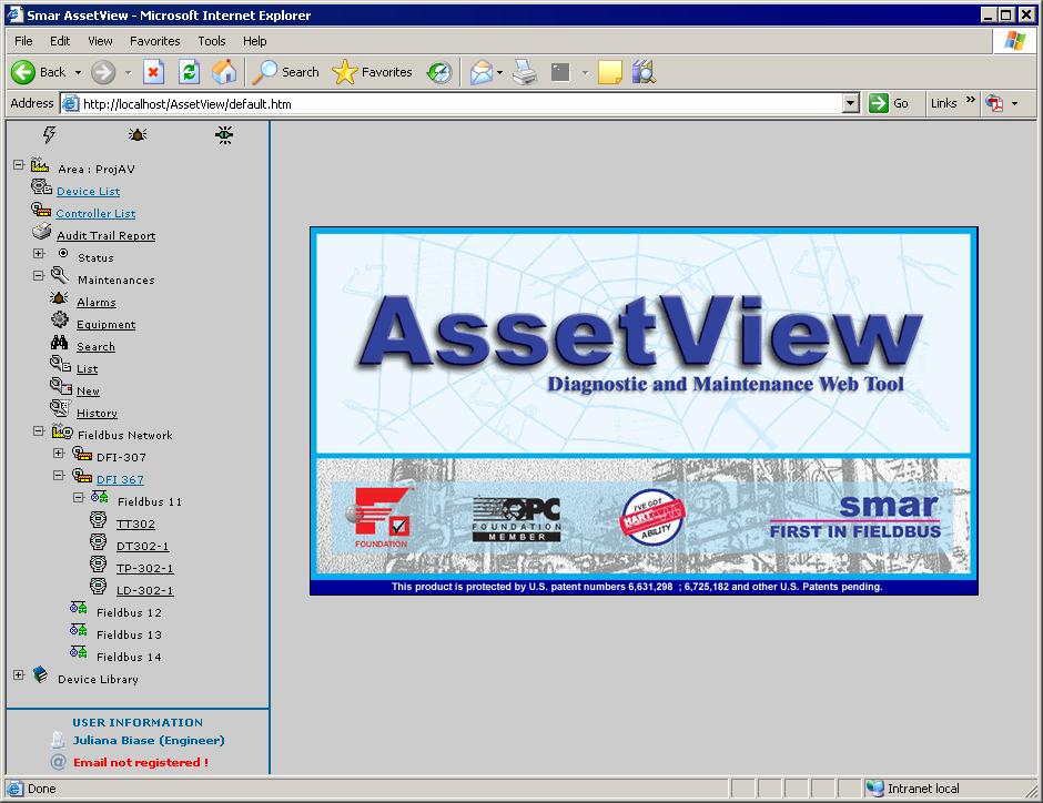 AssetView 4.2 - Manual do Usuário Visualizando a Página do Instrumento Figura 4.2. Visualizando a Topologia Cada dispositivo possui um layout de página padrão.