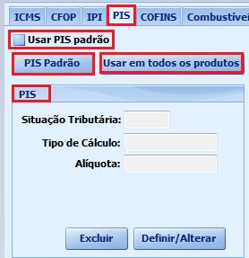 OPÇÕES PARA CFOP Opção: DEFINIR CFOP PADRÃO PARA TODOS OS PRODUTOS Define CFOP PADRÃO, para todos os produtos que NÃO estiverem com um CFOP definido.