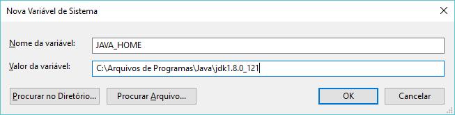 20 JDK Instalação Configuração das variáveis de ambiente do Windows Na janela Nova Variável de Sistema, preencha: Nome da variável: